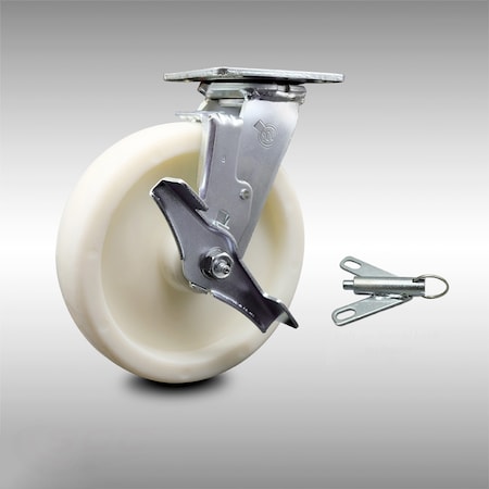 Service Caster 8 Inch Stainless Steel Nylon Caster with Roller Bearing and Brake/Swivel Lock SCC-SS30S820-NYR-TLB-BSL